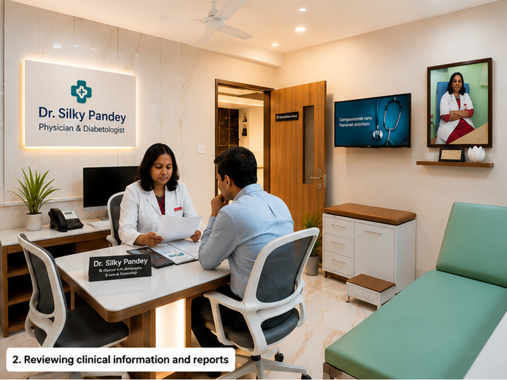 Doctor reviewing clinical information and patient records